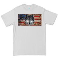 Dove Grey Wolf with american flag and leopard Premium Tee - RanaPortraitStore