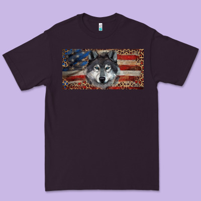Premium Tee Wolf with american flag and leopard