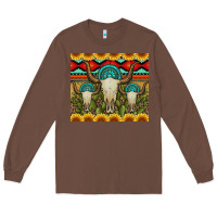 Chestnut bull skulls gemstones and cactus with leopard and aztec Long Sleeve Tee - Artiststas