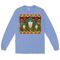 Colony Blue bull skulls gemstones and cactus with leopard and aztec Long Sleeve Tee - Artiststas