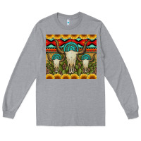 Heather Grey bull skulls gemstones and cactus with leopard and aztec Long Sleeve Tee - Artiststas