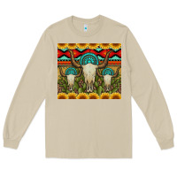 Mushroom bull skulls gemstones and cactus with leopard and aztec Long Sleeve Tee - Artiststas