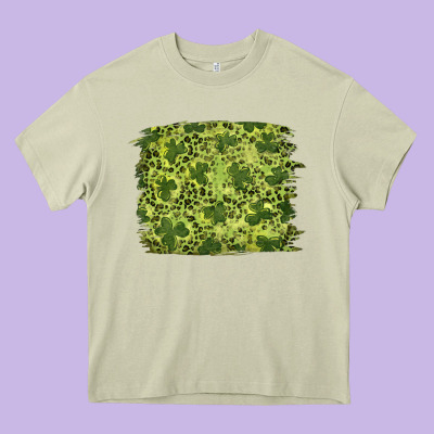 Heavy Core Tee st patricks day shamrock leopard background