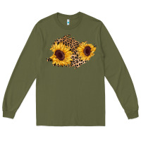 Army Green sunflower leopard patch Long Sleeve Tee - AdoDesignShop