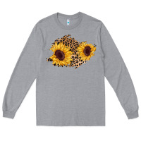 Heather Grey sunflower leopard patch Long Sleeve Tee - AdoDesignShop