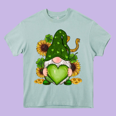 Heavy Core Tee st patricks day shamrock sunflowers gnomes