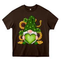 Chocolate Brown st patricks day shamrock sunflowers gnomes Heavy Core Tee - RanaPortraitStore