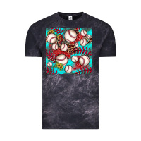 Cloud Black baseball leopard turquoise sunflower seamless pattern Vintage Tee - JahusDesignShop
