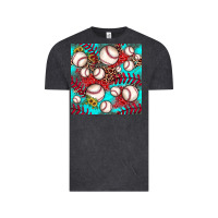 Vintage Black baseball leopard turquoise sunflower seamless pattern Vintage Tee - JahusDesignShop