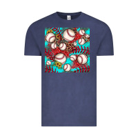 Vintage Denim baseball leopard turquoise sunflower seamless pattern Vintage Tee - JahusDesignShop