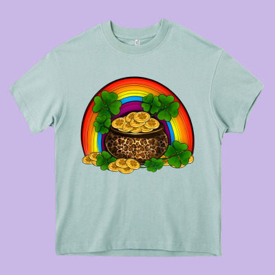 Heavy Core Tee st patricks shamrock gold leopard rainbow