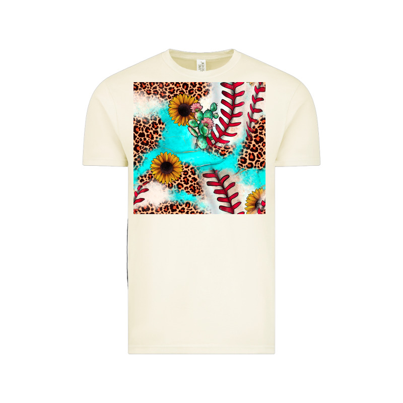 Baseball Leopard Turquoise Cactus Sunflower Seamless Pattern Vintage Tee by JahusDesignShop | Teevron