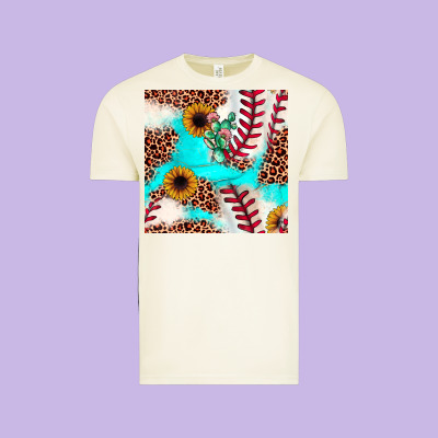 Baseball Leopard Turquoise Cactus Sunflower Seamless Pattern Vintage Tee Designed By Jahusdesignshop