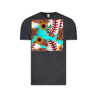 Vintage Black baseball leopard turquoise cactus sunflower seamless pattern Vintage Tee - JahusDesignShop