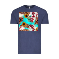 Vintage Denim baseball leopard turquoise cactus sunflower seamless pattern Vintage Tee - JahusDesignShop