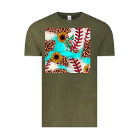Vintage Olive baseball leopard turquoise cactus sunflower seamless pattern Vintage Tee - JahusDesignShop