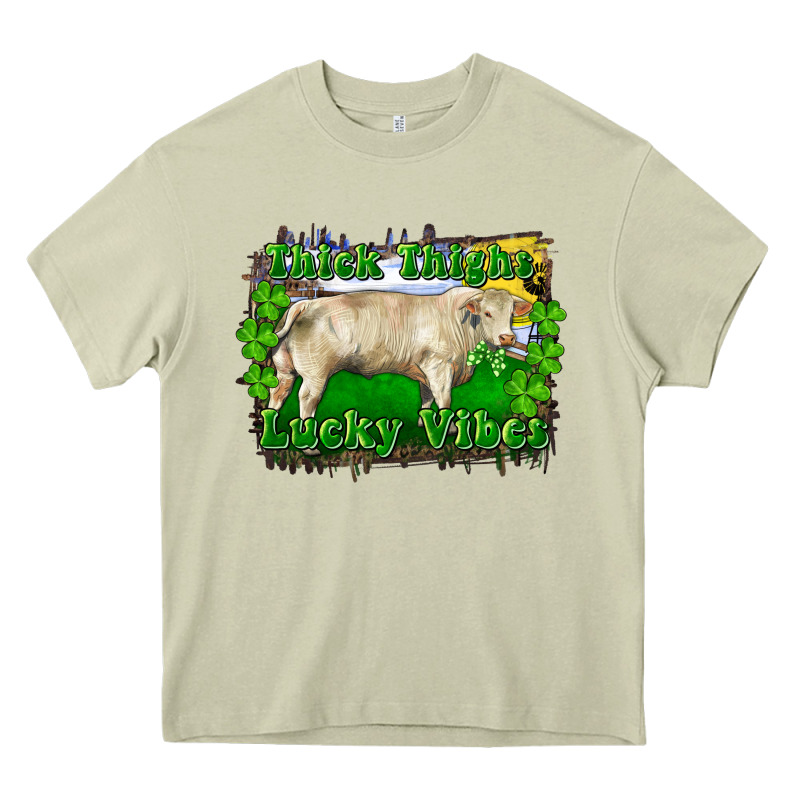 Thick Thighs Lucky Vibes Charolais Bull Heavy Core Tee by RanaPortraitStore | Teevron