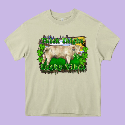 Heavy Core Tee thick thighs lucky vibes charolais bull