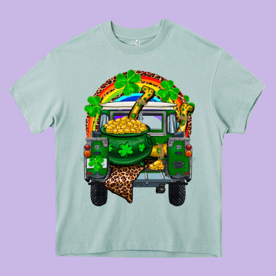 Heavy Core Tee st patricks day truck with pot of gold horseshoe a