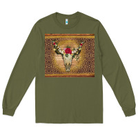 Army Green bull skull flowers glitter and leopard Long Sleeve Tee - Artiststas