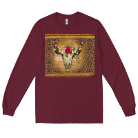 Burgundy bull skull flowers glitter and leopard Long Sleeve Tee - Artiststas