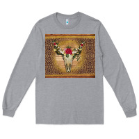 Heather Grey bull skull flowers glitter and leopard Long Sleeve Tee - Artiststas