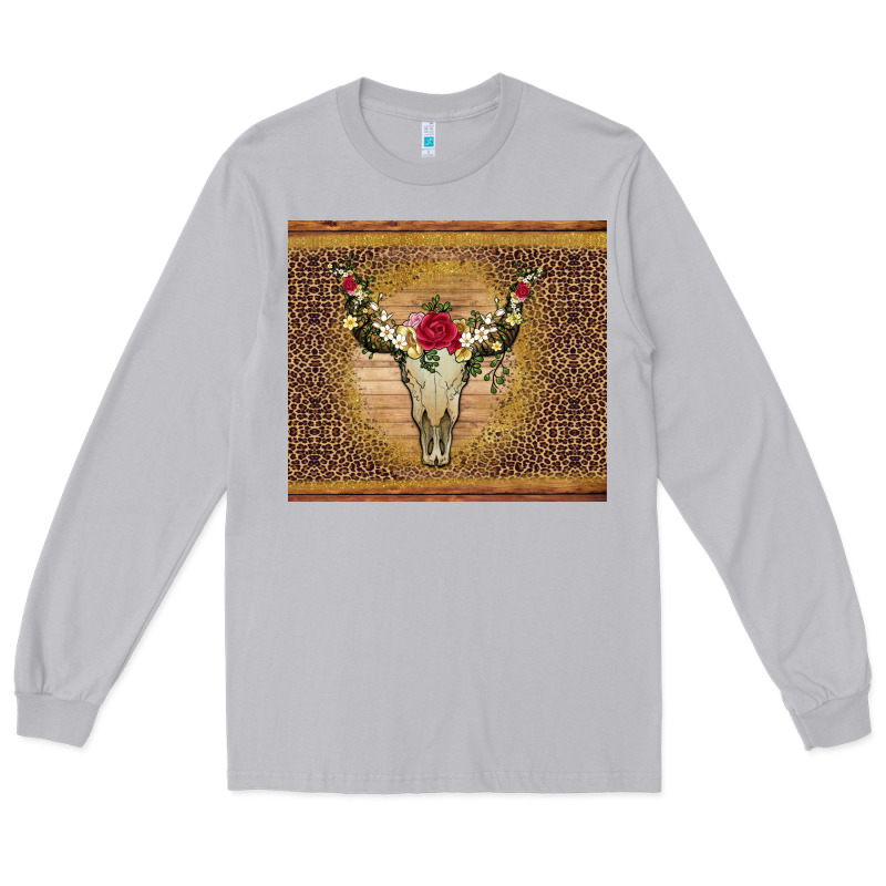 Bull Skull Flowers Glitter And Leopard Long Sleeve Tee by Artiststas | Teevron