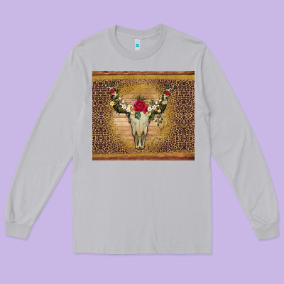Bull Skull Flowers Glitter And Leopard Long Sleeve Tee Designed By Artiststas
