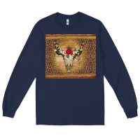 Navy bull skull flowers glitter and leopard Long Sleeve Tee - Artiststas