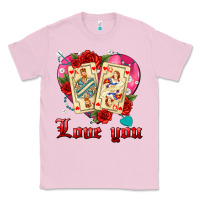 Bubblegum Pink love you playing cards roses and pearls Classic Tee - AdoDesignShop