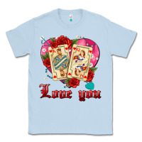 Dusty Blue love you playing cards roses and pearls Classic Tee - AdoDesignShop