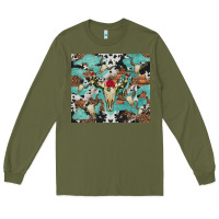 Army Green bull skull flowers cowhides and leopard Long Sleeve Tee - Artiststas