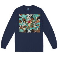 Navy bull skull flowers cowhides and leopard Long Sleeve Tee - Artiststas