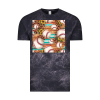 Cloud Black baseball leopard sunflower seamless pattern Vintage Tee - JahusDesignShop