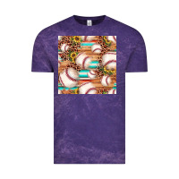 Cloud Purple baseball leopard sunflower seamless pattern Vintage Tee - JahusDesignShop
