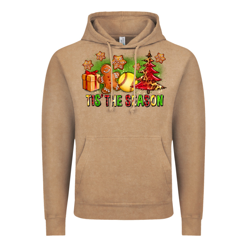 Tis The Season Christmas With Softball And Gingerbread Man Vintage Hoodie by FaDigitalArtStudio | Teevron