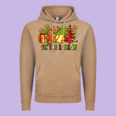 Tis The Season Christmas With Softball And Gingerbread Man Vintage Hoodie Designed By Fadigitalartstudio