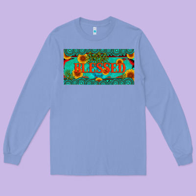 Blessed Turquoise Gemstone Cactus And Sunflower Licanse Plate Long Sleeve Tee Designed By Artiststas