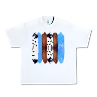 White Western Farm Life Cowhide Wood Blue Glitter Brush Stroke Urban Heavy Tee - Bettercallsaul