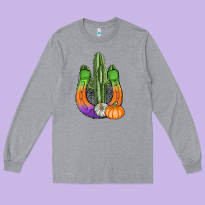 Horseshoe Halloween Cactus Long Sleeve Tee Designed By Adodesignshop