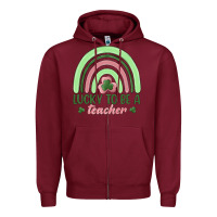 Burgundy lucky to be a teacher Zipper Hoodie - MaliasSmallBusiness