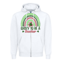 White lucky to be a teacher Zipper Hoodie - MaliasSmallBusiness