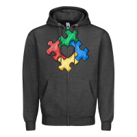 Charcoal Heather autism puzzle Zipper Hoodie - MaliasSmallBusiness