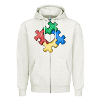 Oatmeal Heather autism puzzle Zipper Hoodie - MaliasSmallBusiness