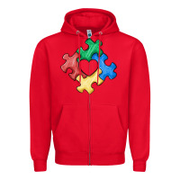 Red autism puzzle Zipper Hoodie - MaliasSmallBusiness