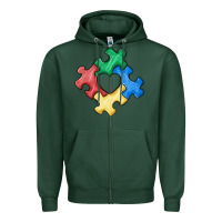 Sports Green autism puzzle Zipper Hoodie - MaliasSmallBusiness