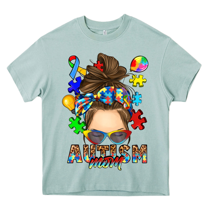 Messy Bun Autism Mom Heavy Core Tee by RanaPortraitStore | Teevron
