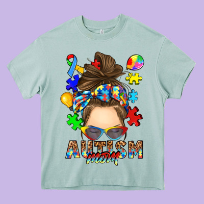 Heavy Core Tee messy bun autism mom