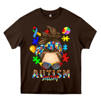 Chocolate Brown messy bun autism mom Heavy Core Tee - RanaPortraitStore
