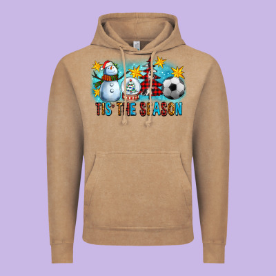Tis The Season Christmas With Soccer Ball And Snowman Vintage Hoodie Designed By Fadigitalartstudio